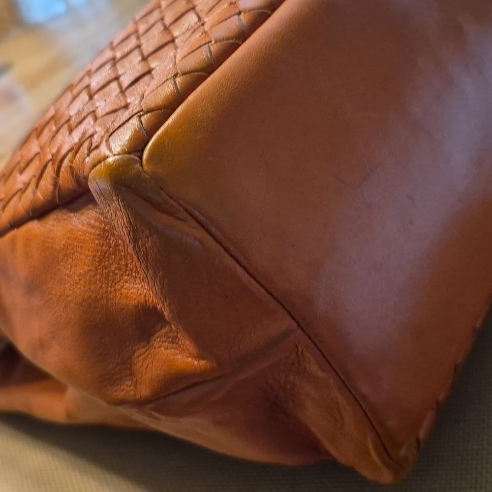 Bottega Veneta Persimmon Intrecciato Woven Leather Tote With Blue Suede Interior - Picture 5 of 14
